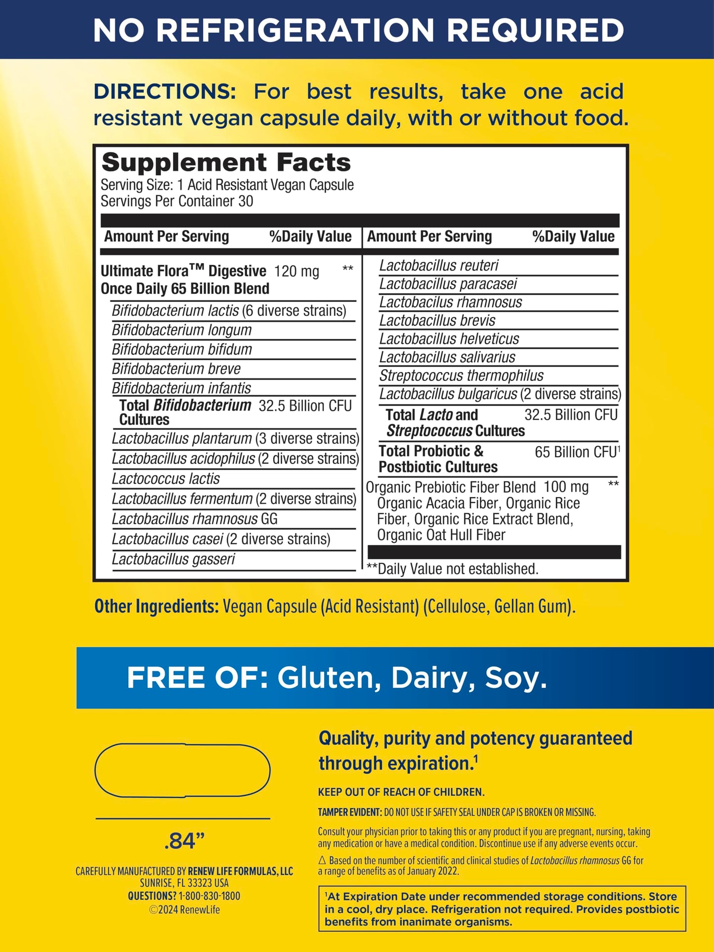 Renew Life Digestive Ultimate Flora Probiotics 65 Billion CFU Delayed Release Vegan Capsules, 30 Count
