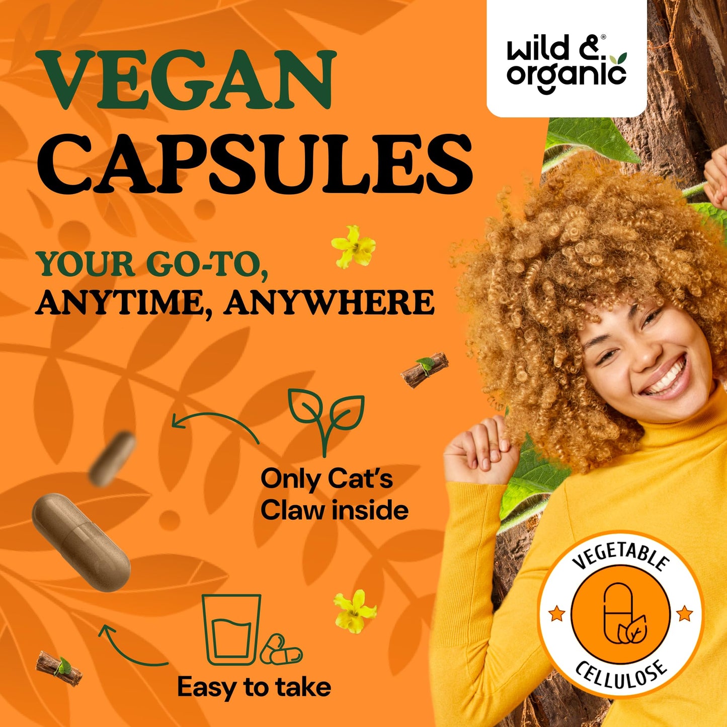Wild & Organic Cat's Claw Herbal Supplement 1000 mg Capsules 180 Count