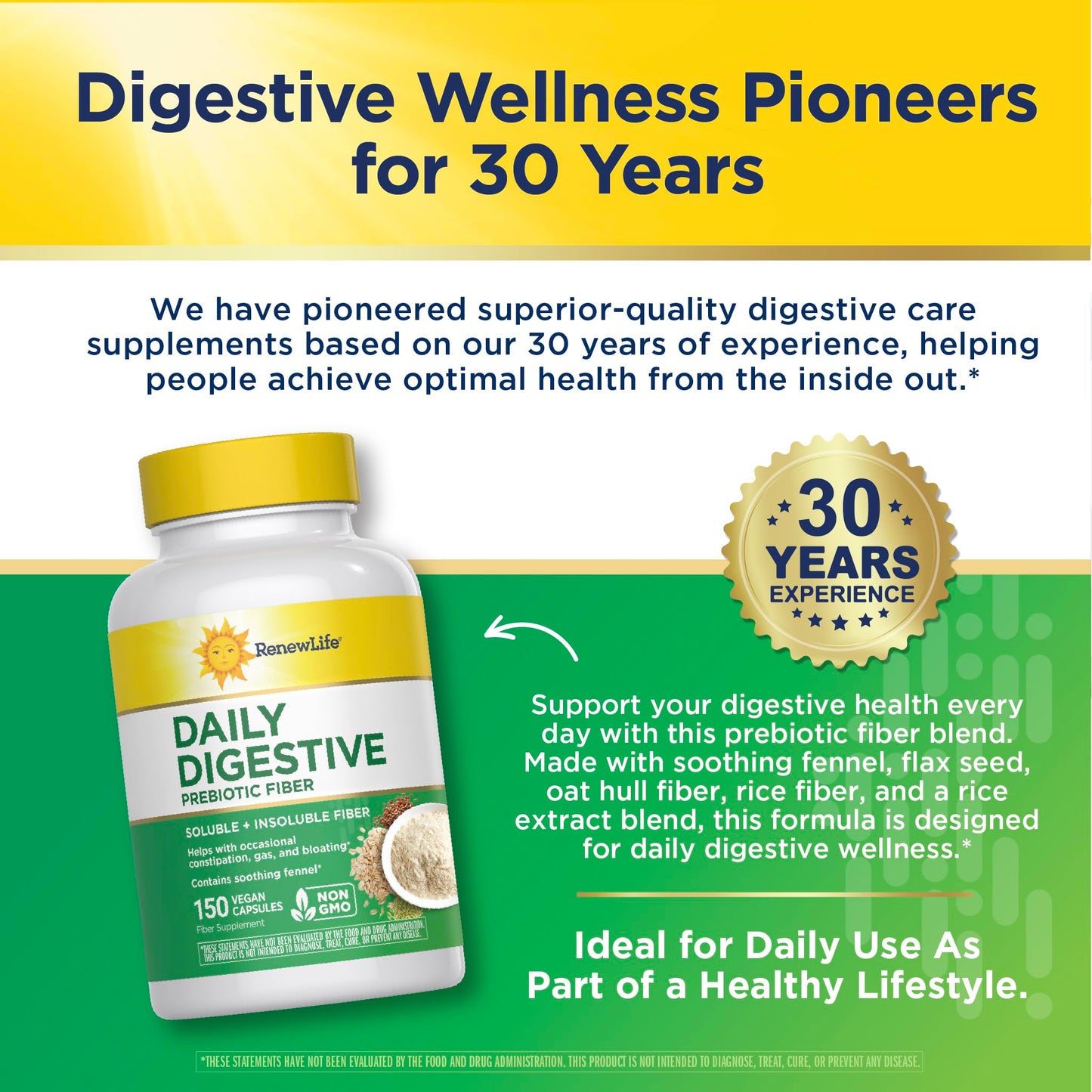 Renew Life Adult Daily Digestive Prebiotic Fiber Capsules, 150 Capsules