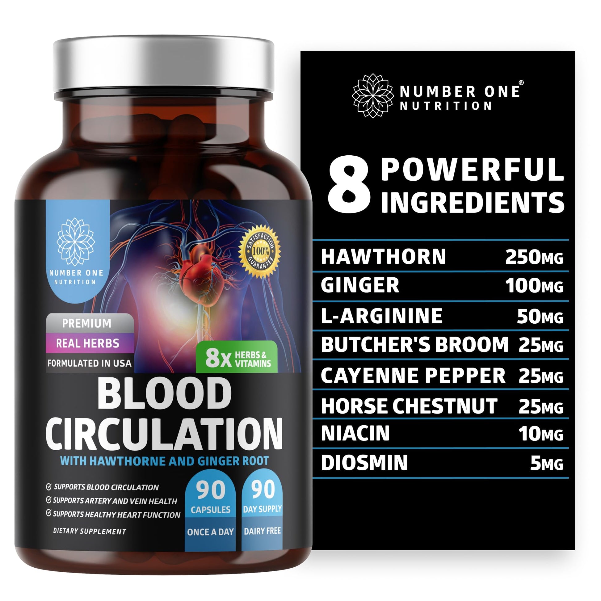 Number One Nutrition Premium Blood Circulation Supplement for Women and Men Capsule, 90 Count
