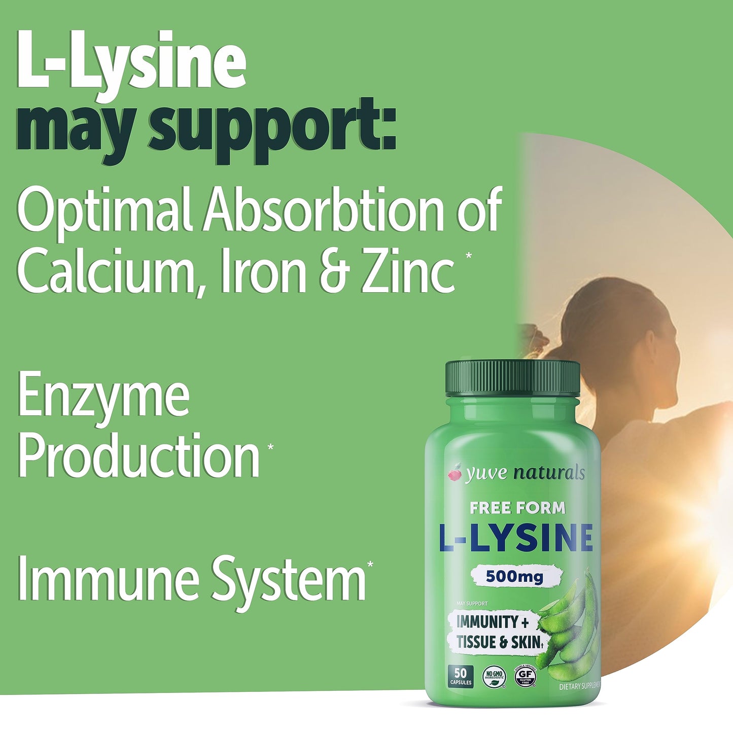 Yuve L-Lysine 500 mg Capsules, 50 Capsules