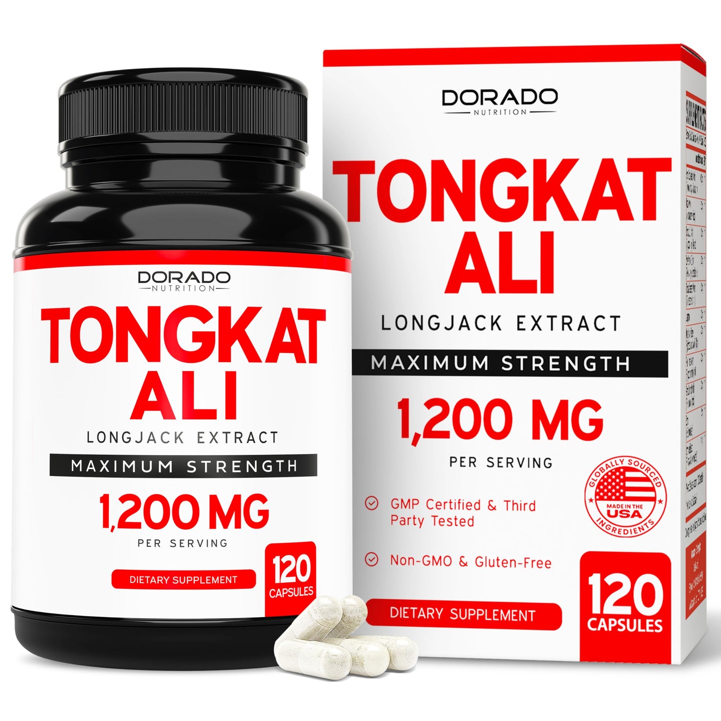 DORADO NUTRITION Tongkat Ali For Men (Longjack) Eurycoma Longifolia Extract 1200mg Per Serving, 120 Capsules