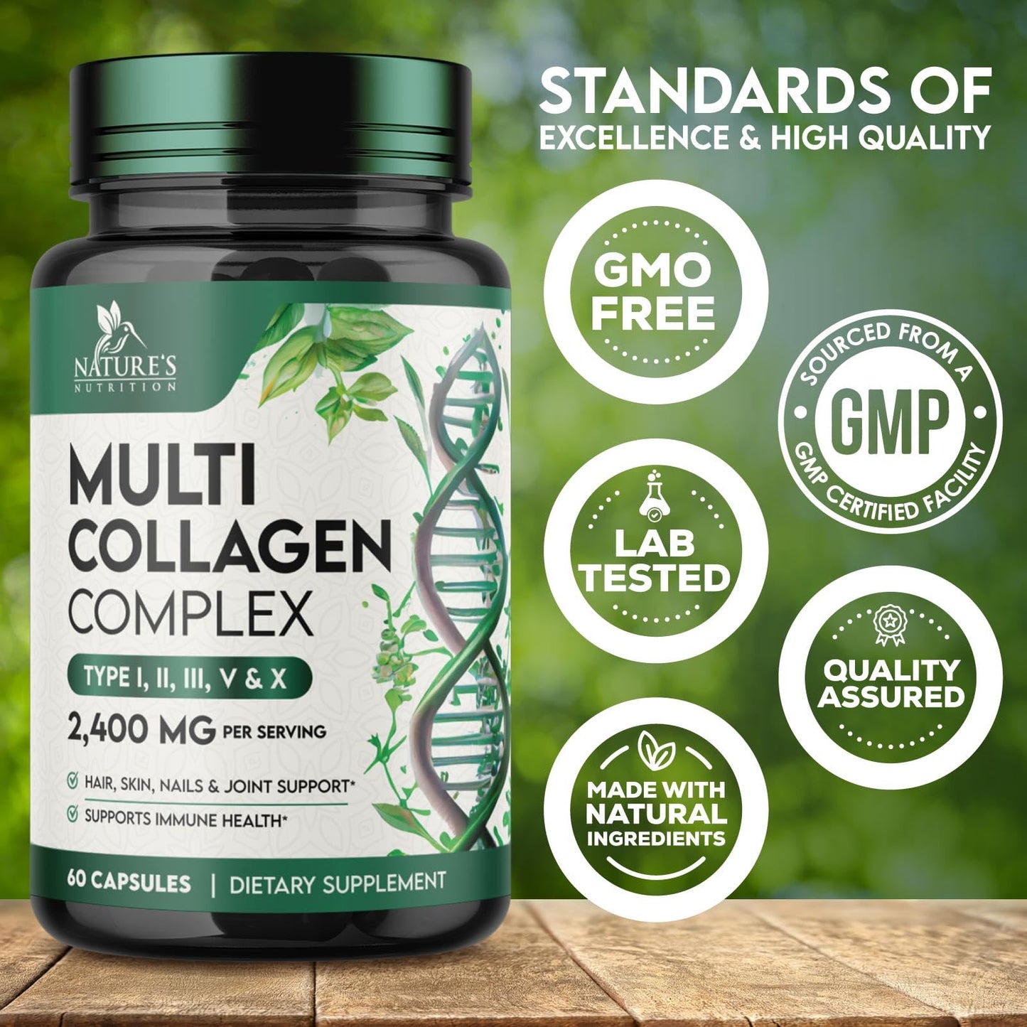Nature's Nutrition Multi Collagen Hydrolyzed Collagen Peptides, 60 Capsules