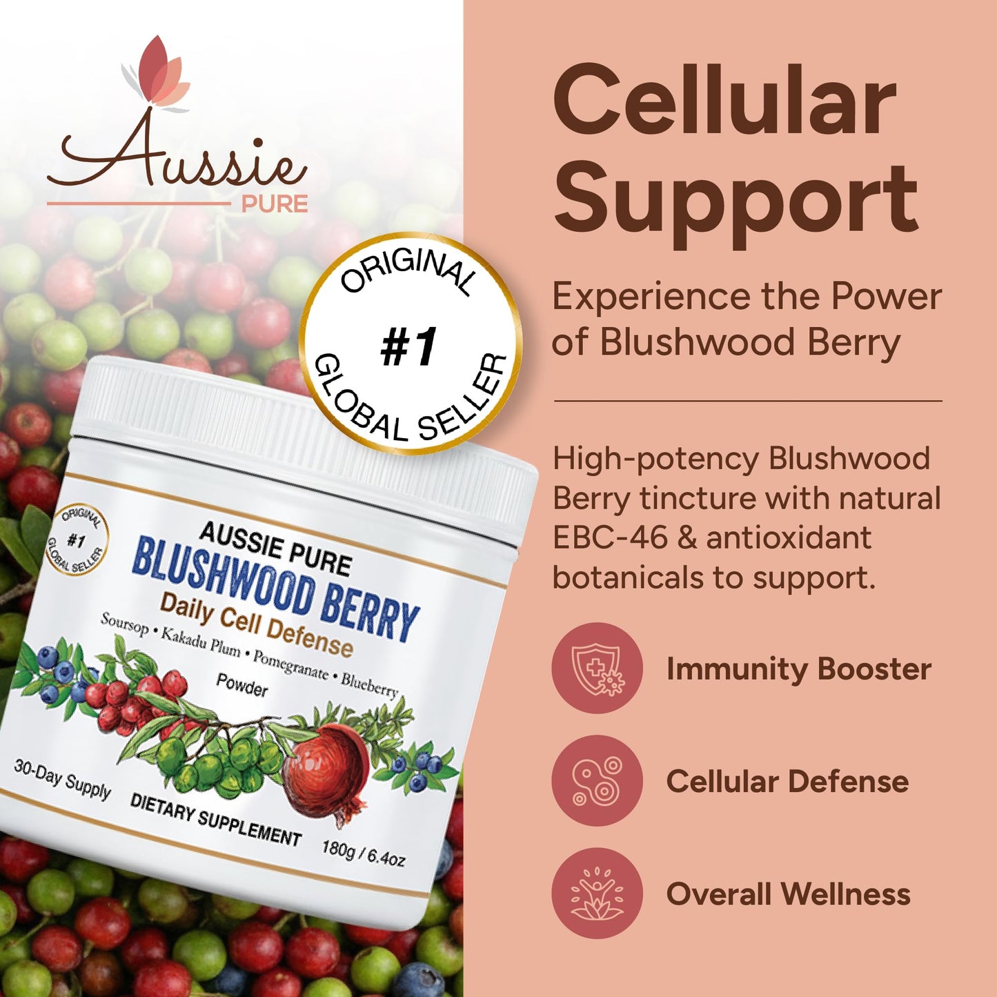 Aussie Pure Human Cell Defense Powder, Soursop & Kakadu Plum, 6.4 Ounce