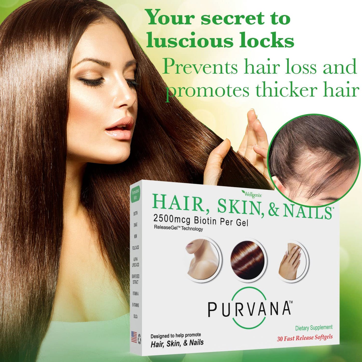 Wellgenix Purvana Hair Skin and Nails Supplement Softgels 60