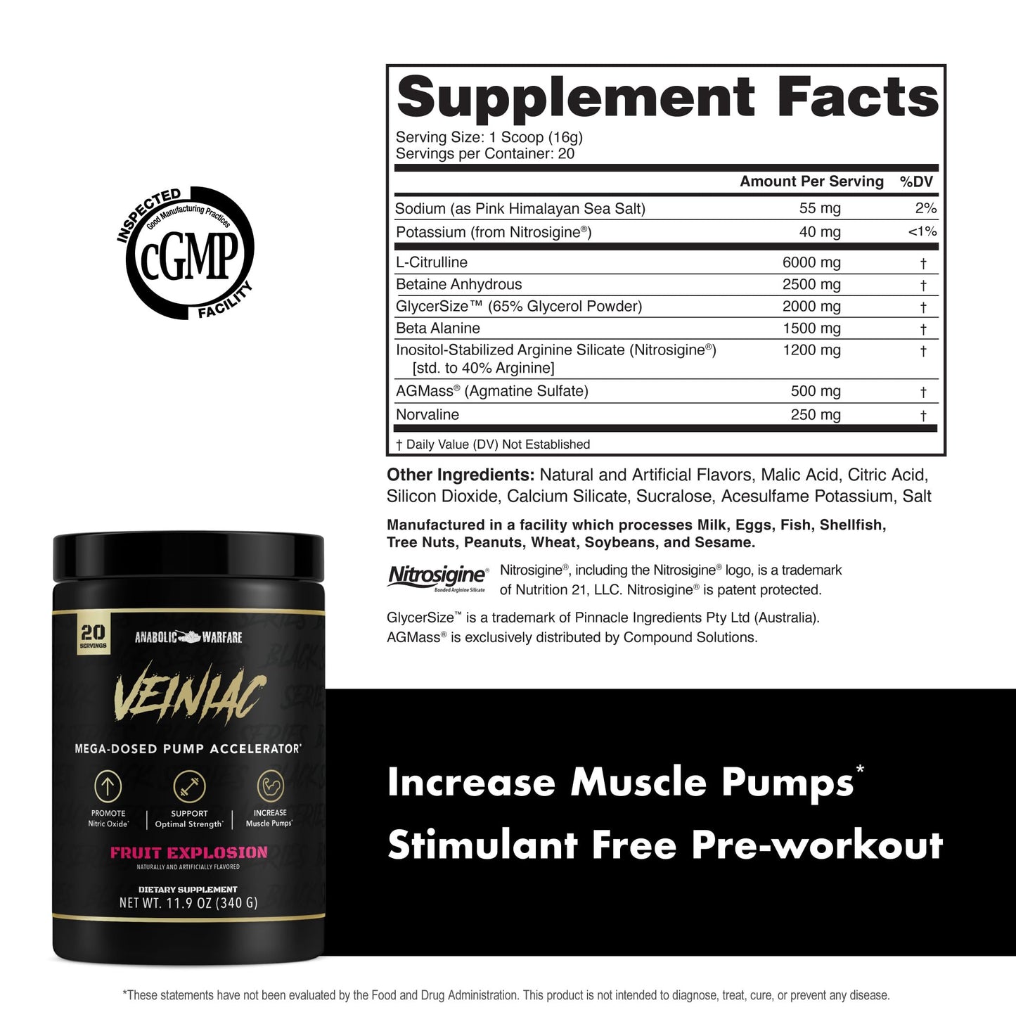Anabolic Warfare Veiniac Muscle Pump Activator Pre-Workout Powder 11.9