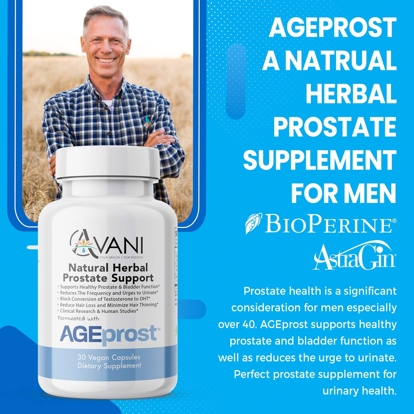 Avani Health Best Natural Herbal Prostate Health Support Capsule for Men, 30 Count