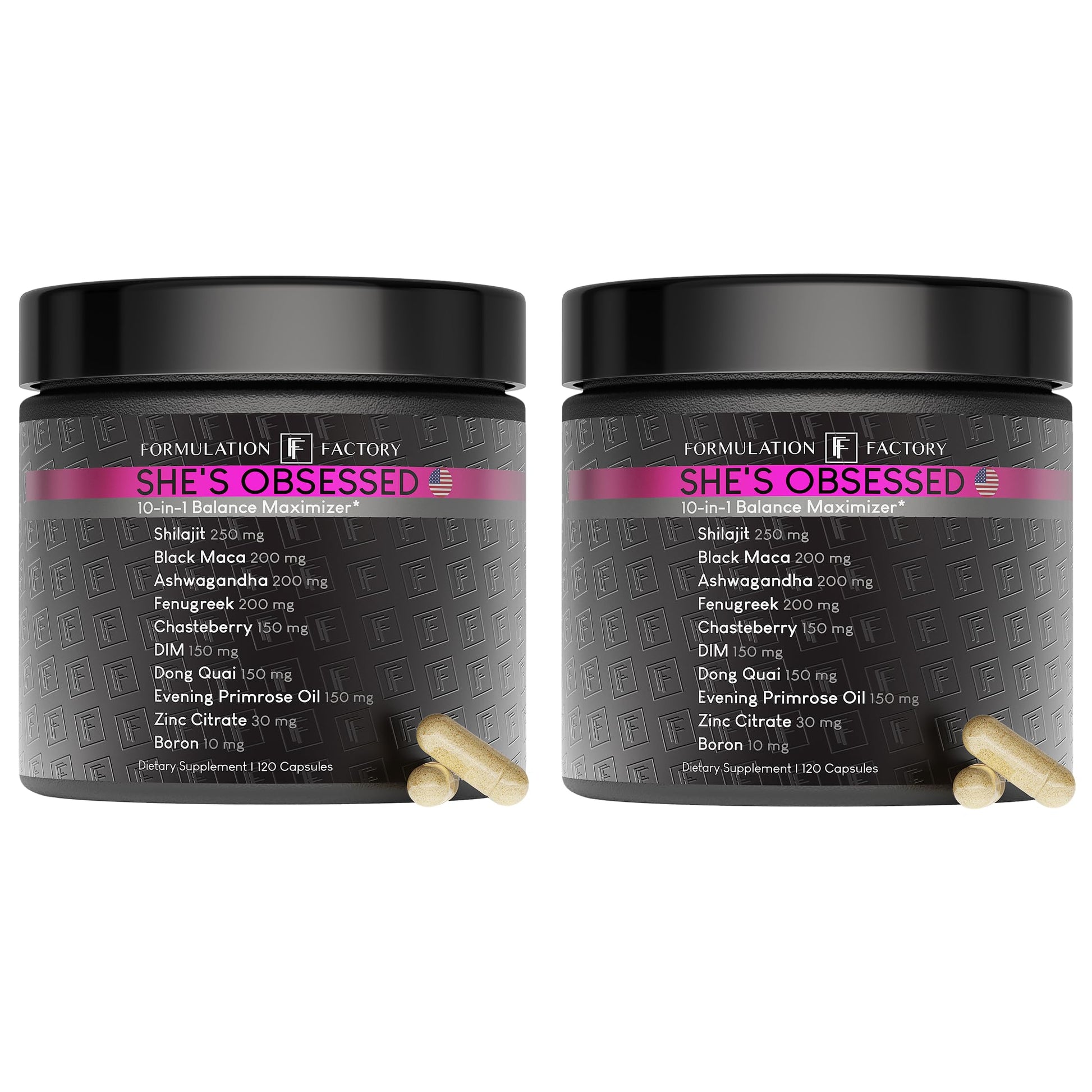 Formulation Factory She's Obsessed: 10-in-1 Hormone Balance Maximizer with Shilajit, Maca, Ashwagandha, DIM, Dong Quai, Zinc & More Capsules 240 Count