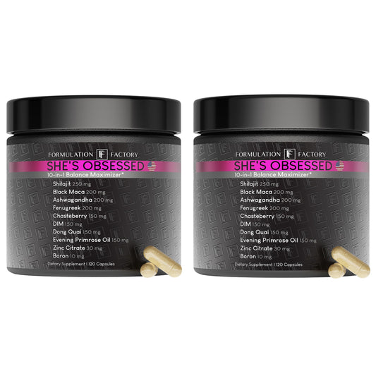Formulation Factory She's Obsessed: 10-in-1 Hormone Balance Maximizer with Shilajit, Maca, Ashwagandha, DIM, Dong Quai, Zinc & More Capsules 240 Count