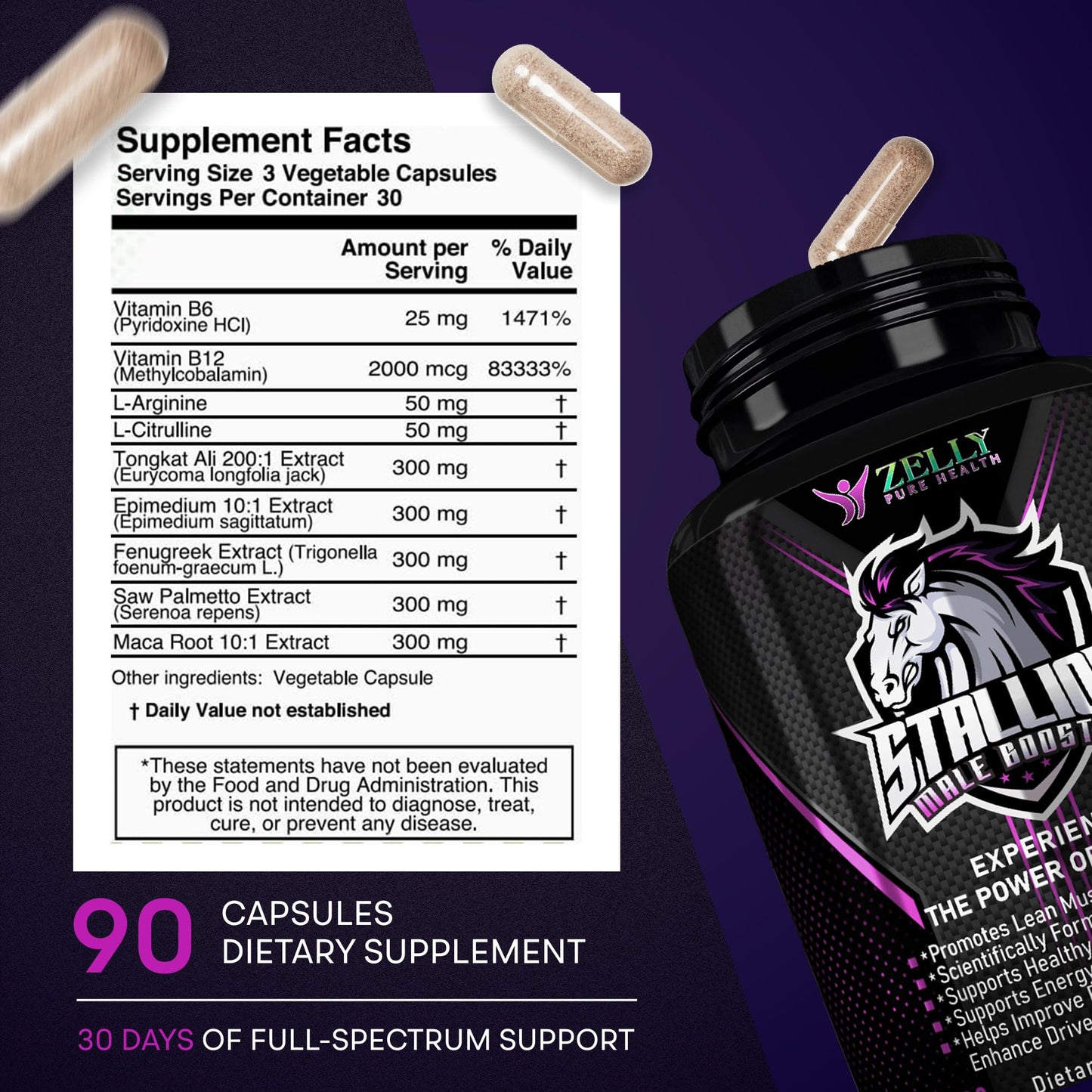 Zelly Pure Health Stallion Herbal Men’s Wellness Supplement 90 Capsules