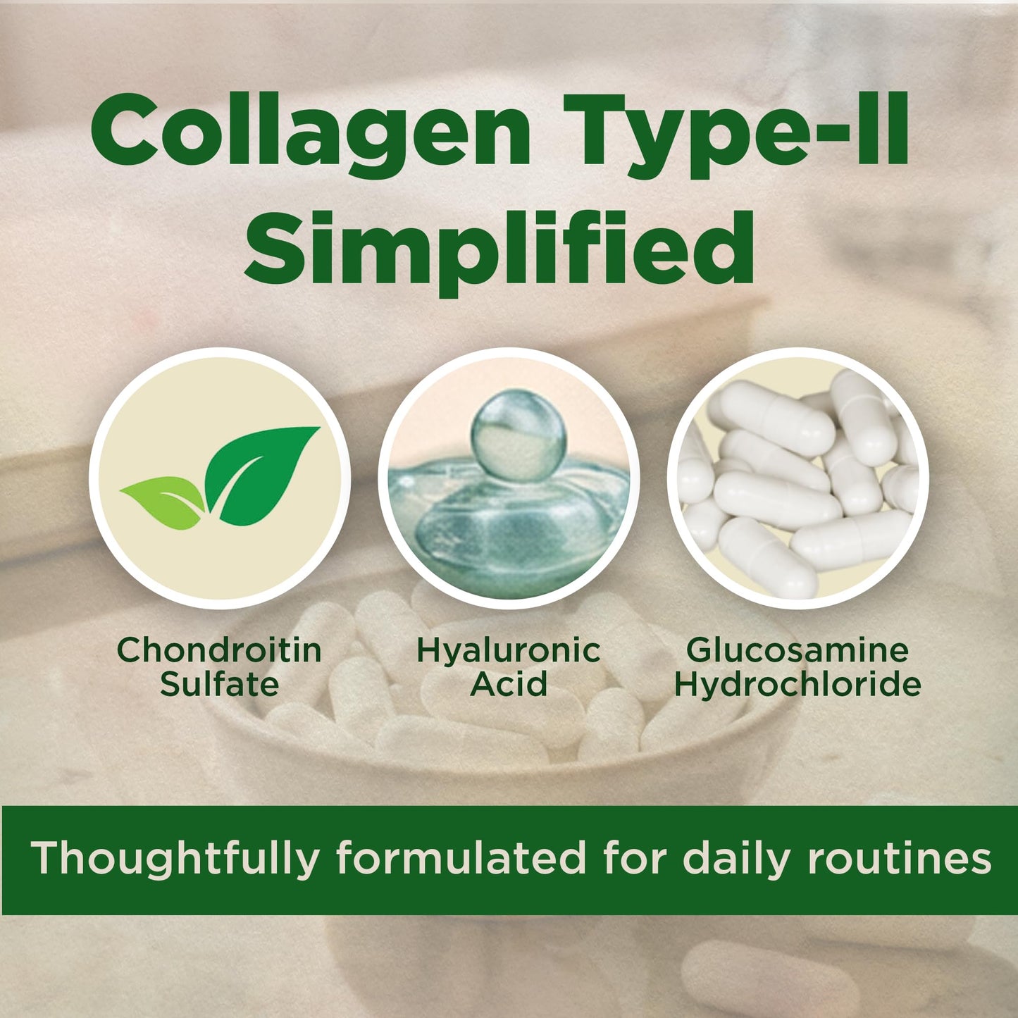 Vitamatic Chicken Collagen 3000 mg (Per Serving) with Glucosamine, Chondroitin & Hyaluronic Acid 180 Capsules