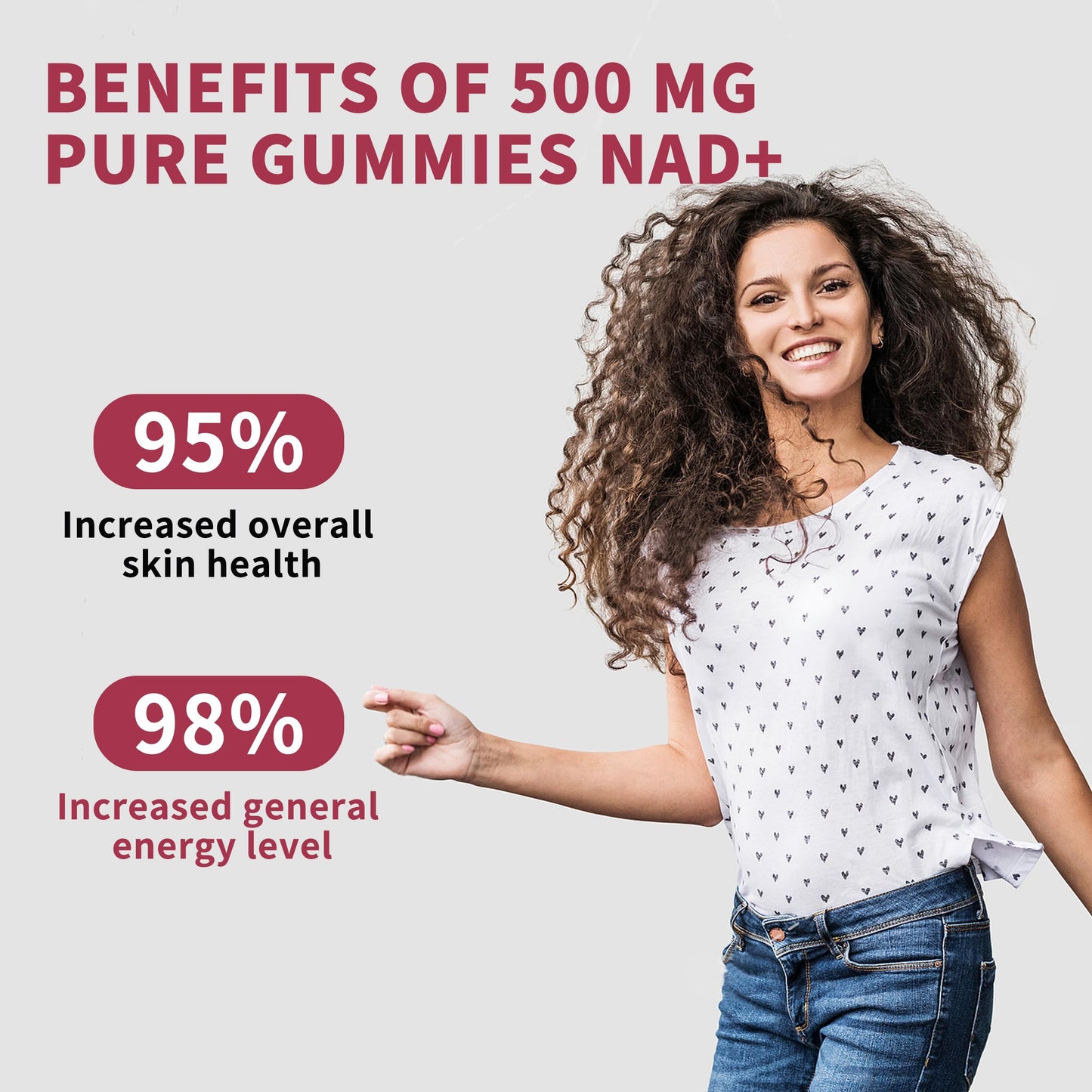 Hudetex NAD Gummies for Women & Men, 500mg Liposomal NAD, Blueberry Flavor, 120 Gummies