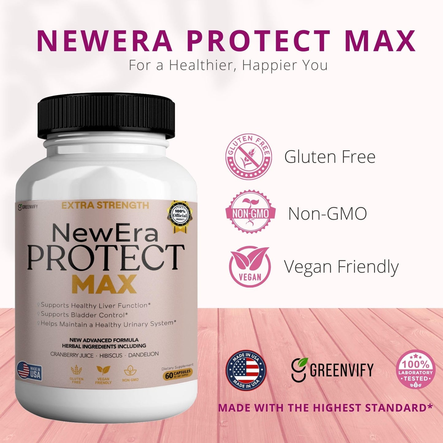 GREENVIFY New Era Protect Max Extra Strength Urinary Support Supplement Capsules, 60 Count
