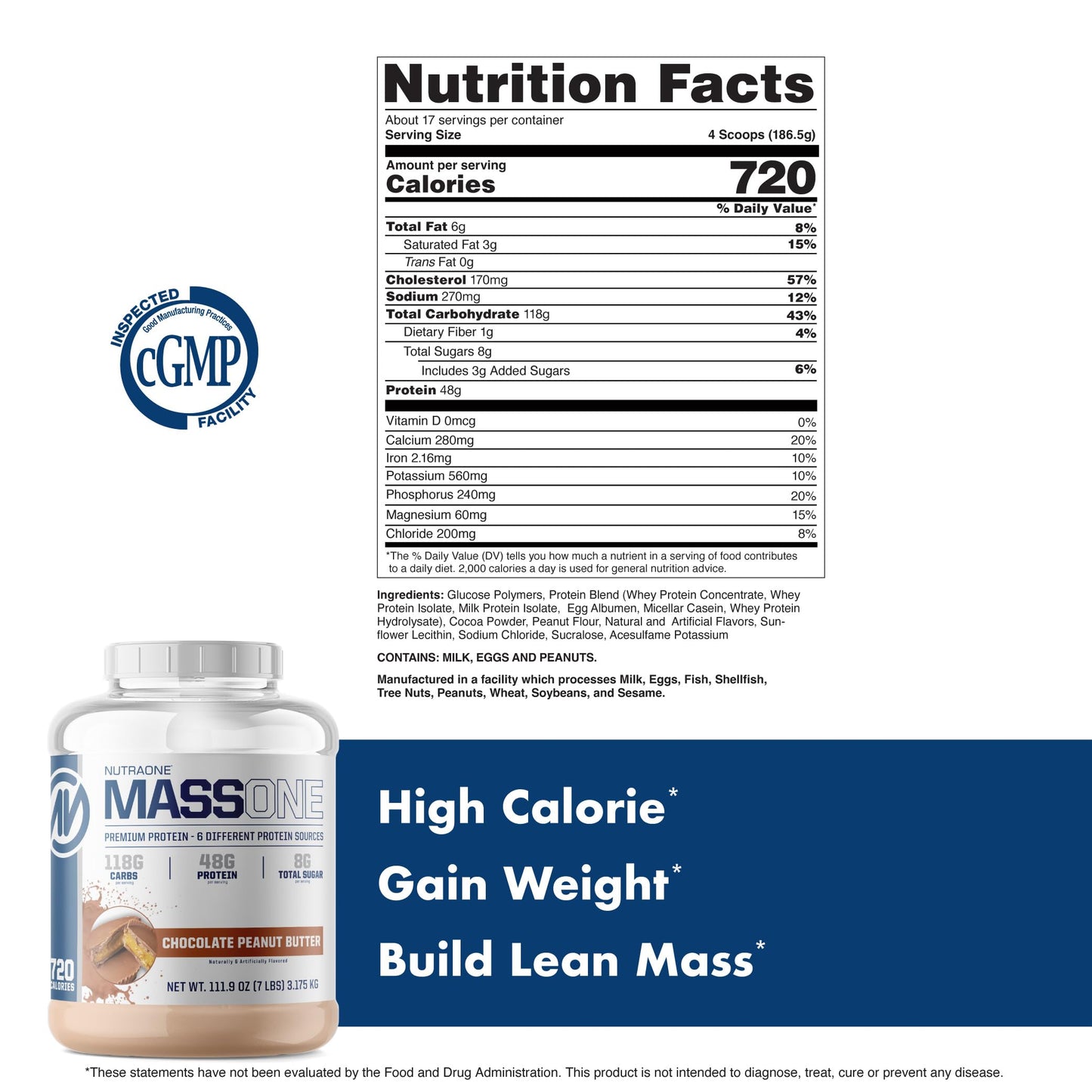 NutraOne Massone Mass Gainer Protein Powder, 112 Servings, Chocolate Peanut Butter Cup