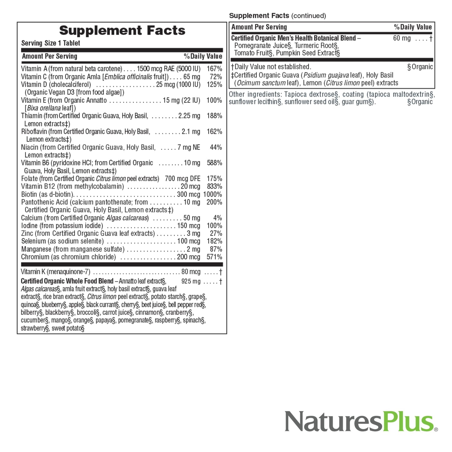 Nature's Plus Source of Life Garden Men's Once Daily Multivitamin 30 Tablets
