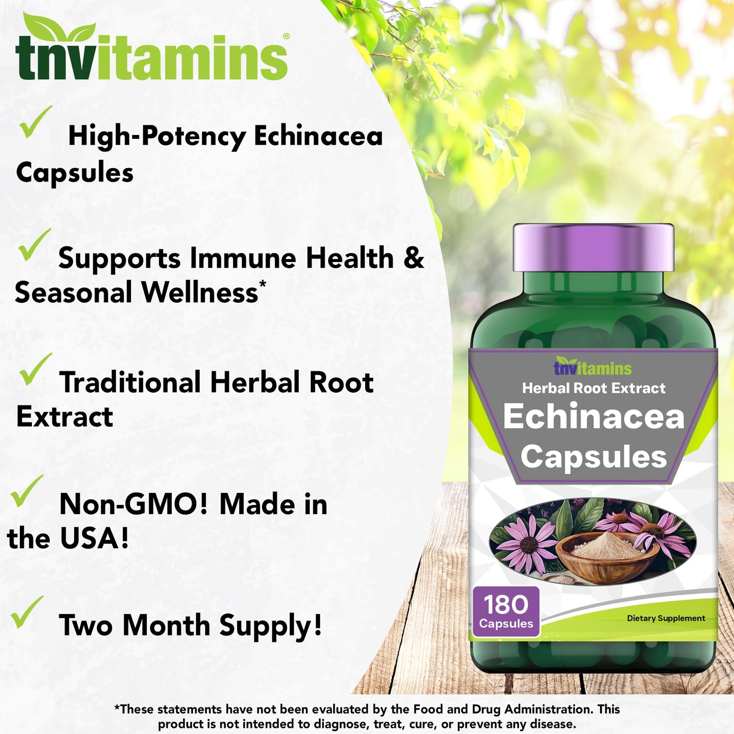 tnvitamins Echinacea Capsules, 180 Capsules