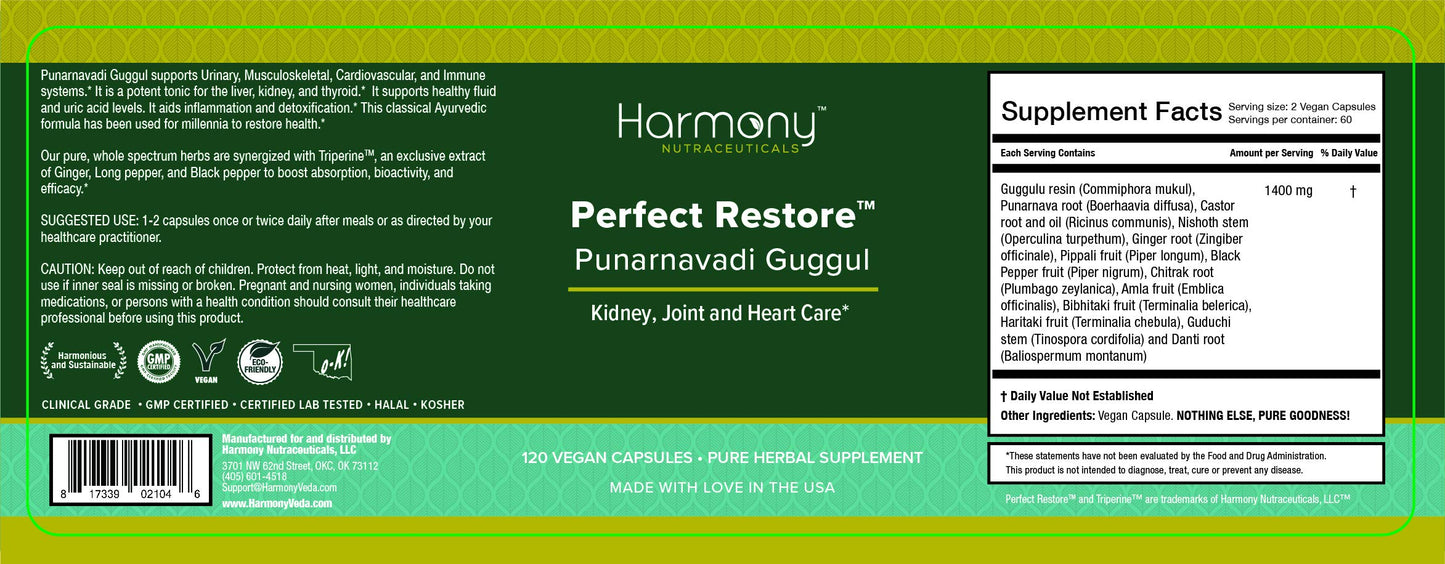 Harmony Nutraceuticals Punarnavadi Guggul Perfect Restore 120 Capsules