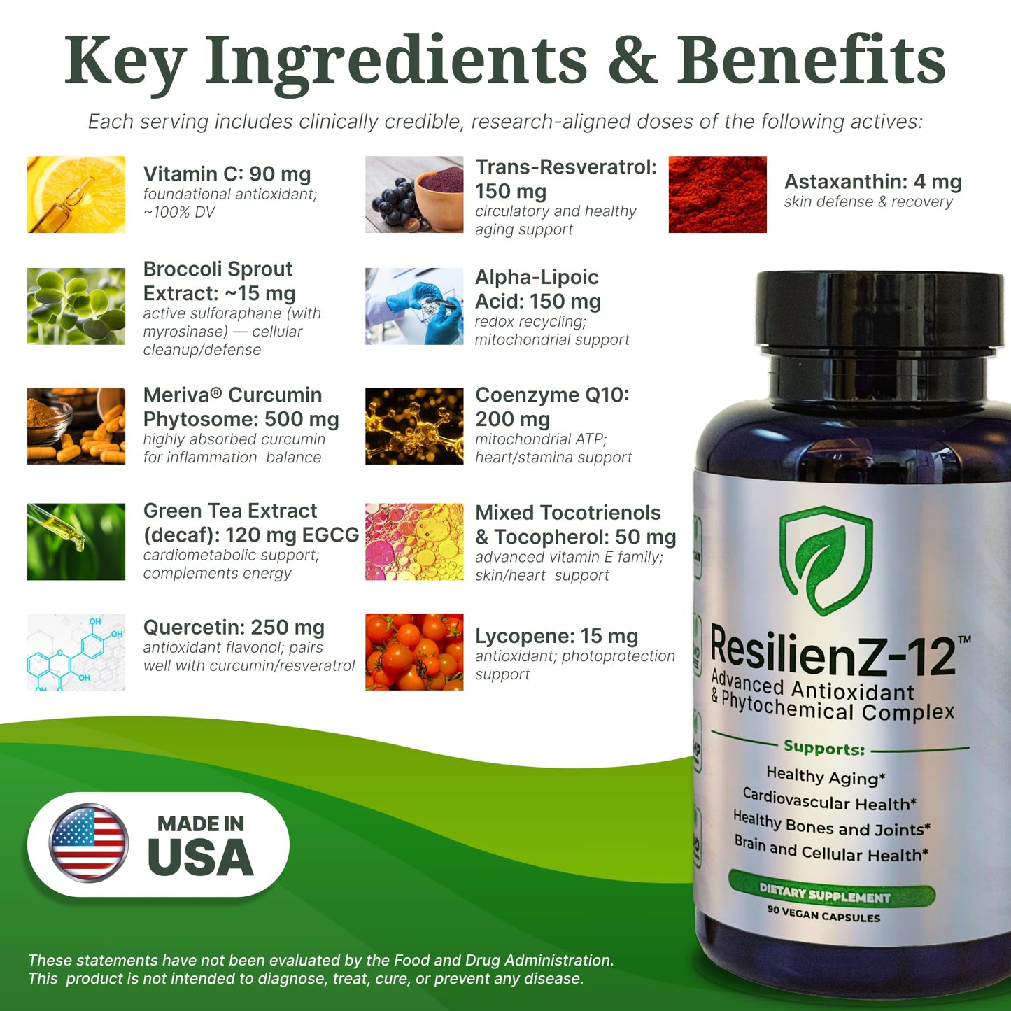 ResilienZ 12-in-1 Antioxidant Supplement Capsules, 90 Count