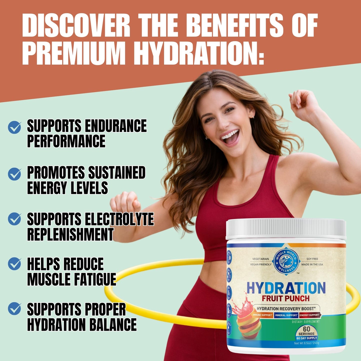 WHOLE WORLD WELLNESS Premium Hydration Fruit Punch Powder, 8.5 oz