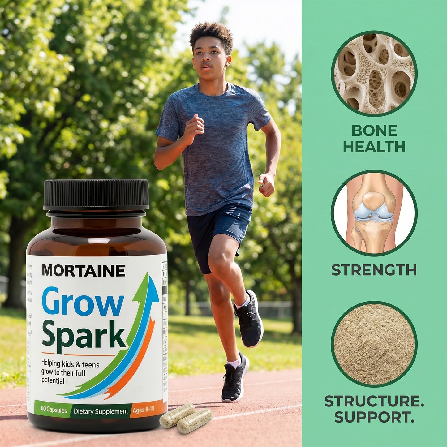ANEFOSE Mortaine Grow Spark Supplement, Nutrient Support Blend with Vitamin K2, Magnesium & Zinc for Bone Support, 60 Capsules