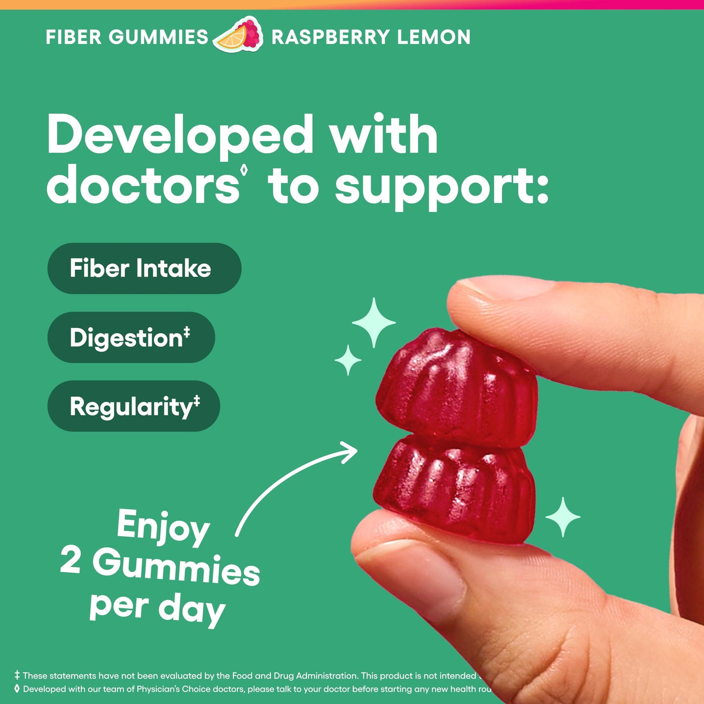 Physician's CHOICE Fiber Gummies for GLP-1 Support - No Sugar Added & Vegan - Raspberry Lemon - Natural Chicory Root Prebiotic Fiber - Digestive Health & Regularity for Women & Men - 60 Gummies