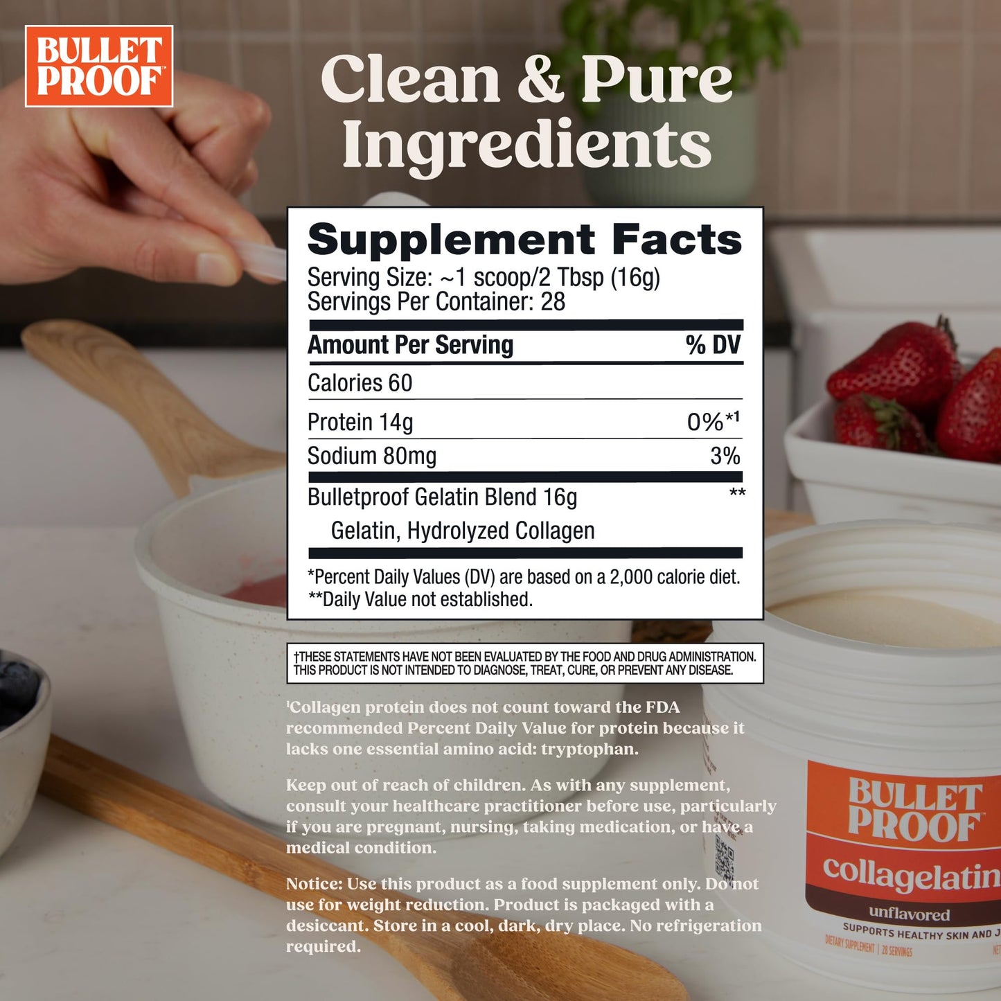 Bulletproof CollaGelatin Gelatin Enhanced with Collagen Protein Powder, 16 Ounces