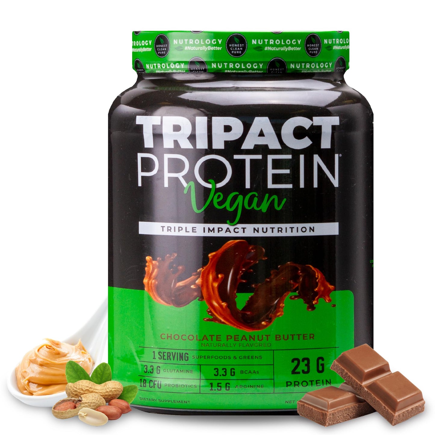 Nutrology TRIPACT Vegan Protein Chocolate Peanut Butter Powder, 1.5 lb