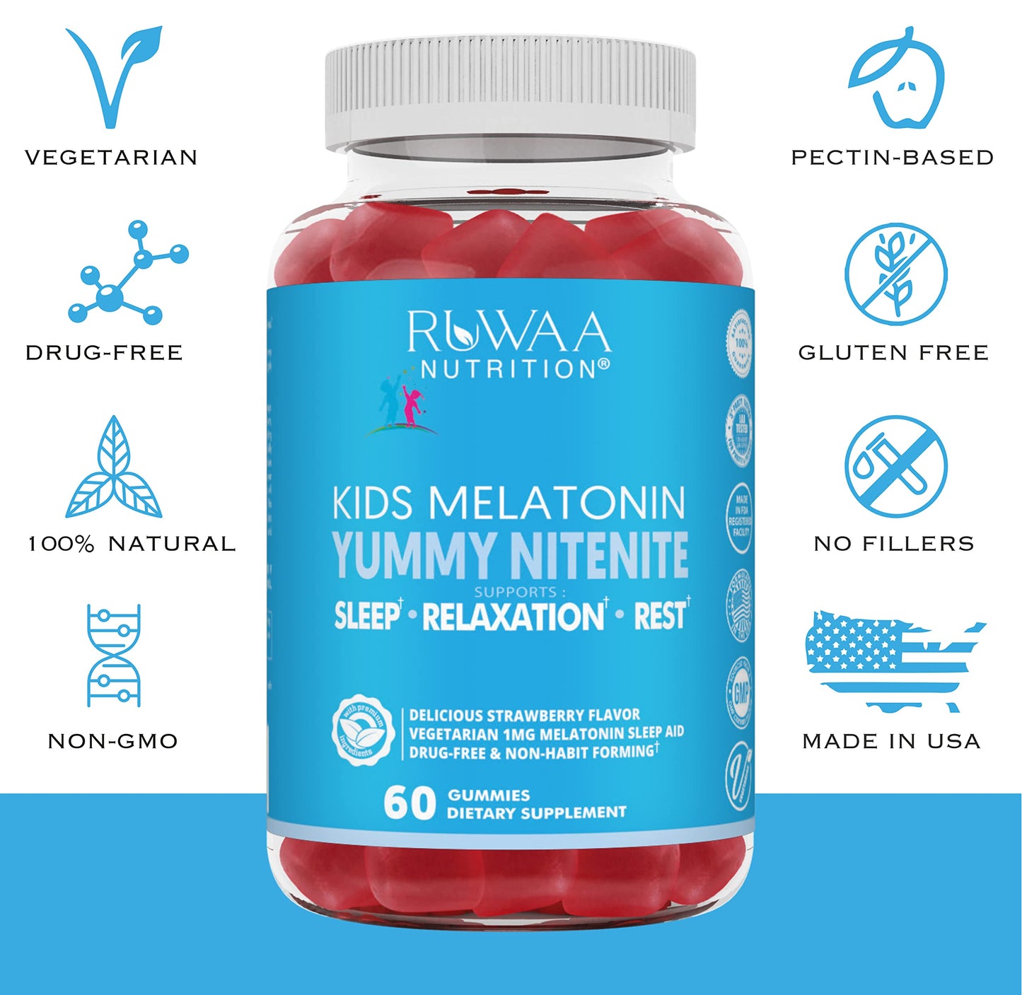 RUWAA NUTRITION Melatonin Kid Gummies Gummy 60 Count