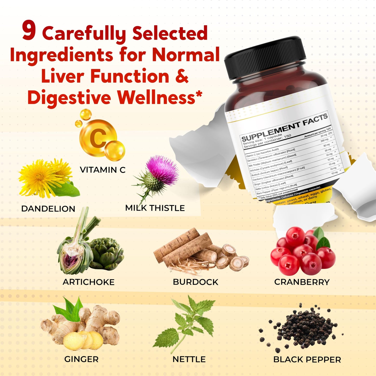 PEAKPURY Ultra Dandelion with Milk Thistle & Vitamin C Artichoke All-in-1 Liver Health, Digestion & Skin Support Capsules 150 Count