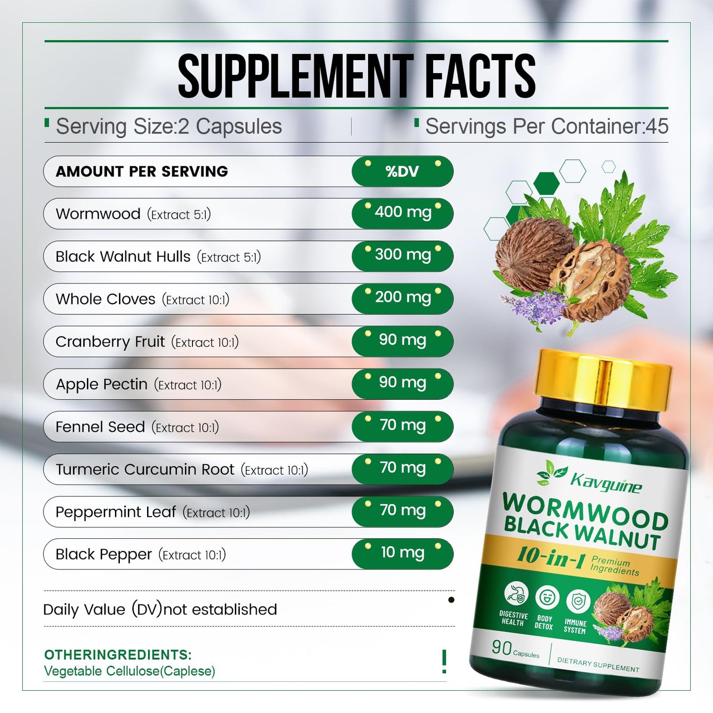 Kavguine 10 in 1 Wormwood Capsules, 90 Capsules