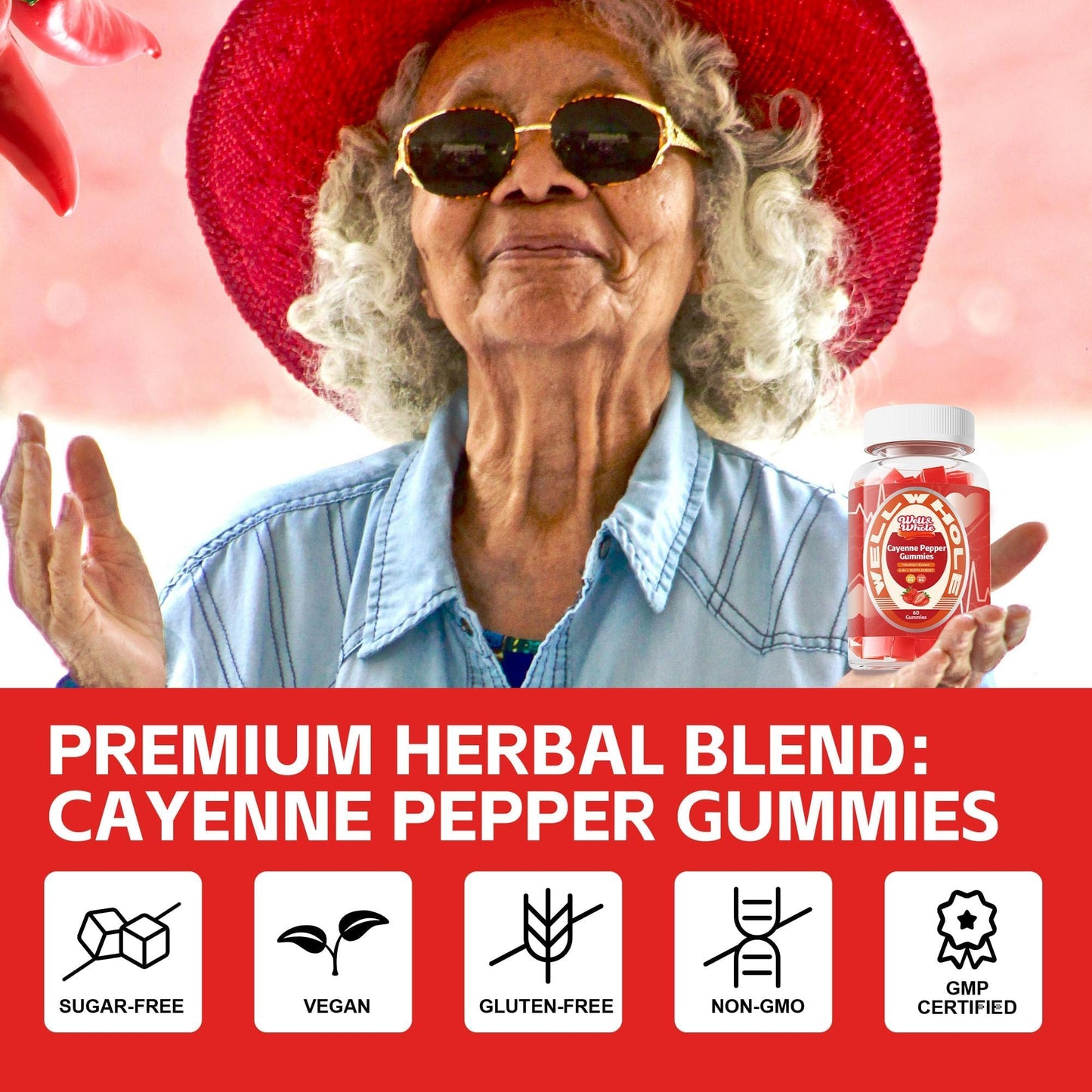 Well&Whole Cayenne Pepper Extract Gummies with Hawthorn, CoQ10, Turmeric, Niacin and Vitamin D3 - Support for Cardiovascular Health, Energy and Vitality - Vegan & Non-GMO, 60 Gummies