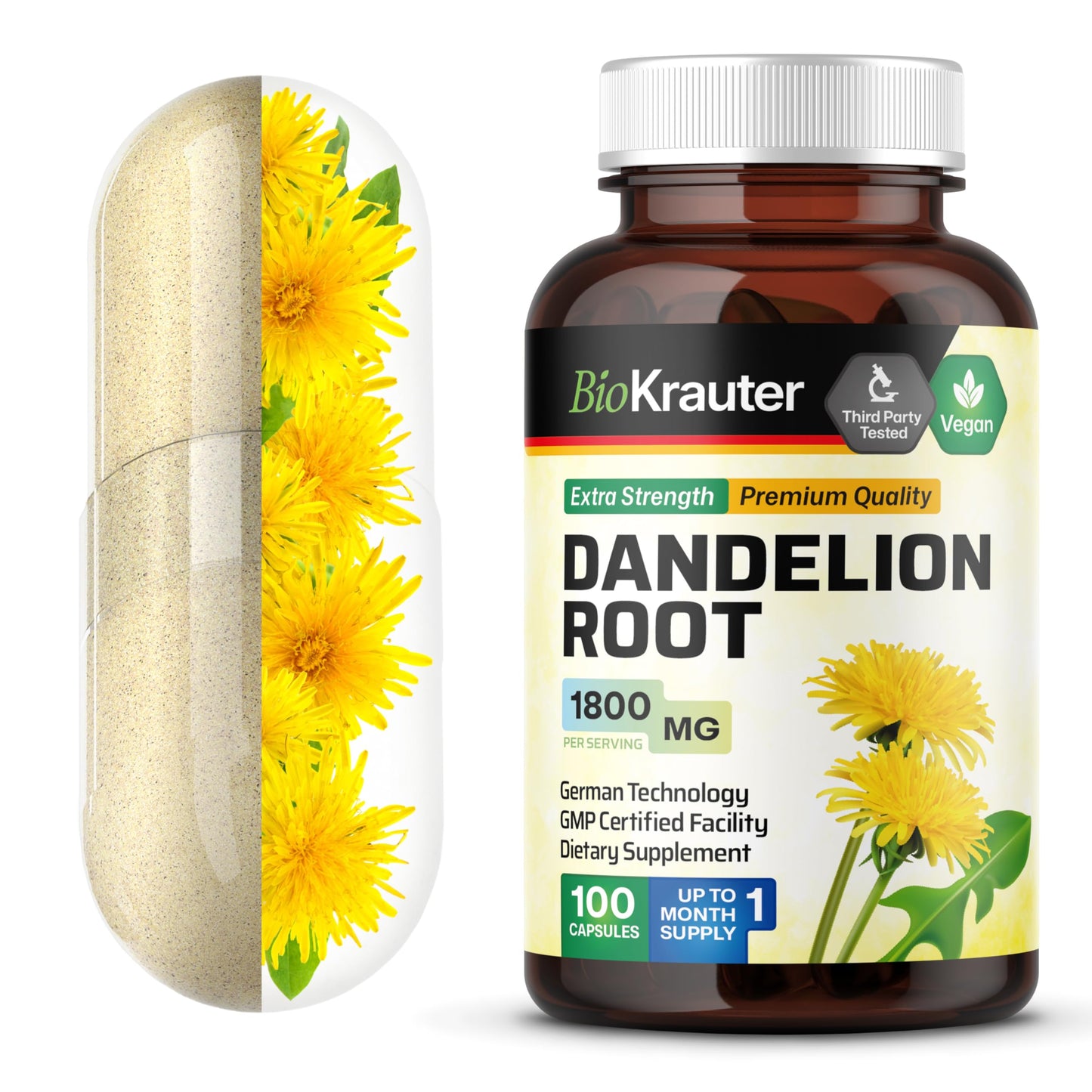 BIO KRAUTER Dandelion Root Extract for Liver & Kidney Support Capsules 100 Capsules