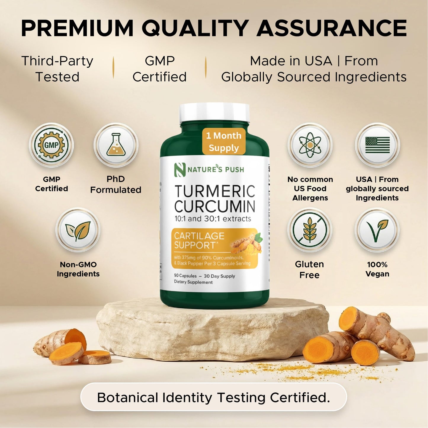 Nature's Push Turmeric Curcumin Super Potent 30:1 Extract 375mg 90% Curcuminoids, 1,350mg Turmeric Root 10:1 Plus Black Pepper Capsules, 90 Count