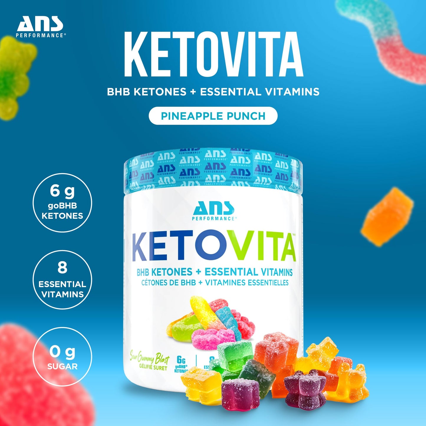 ANS Performance Ketovita BHB Ketones + Essential Daily Vitamins Powder, 8.18 oz