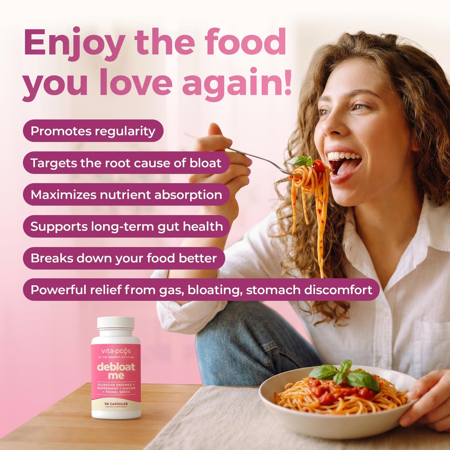 VITA-PCOS Digestive Enzymes for Women - Digestive Supplements Debloat Me Capsule, 1 Count