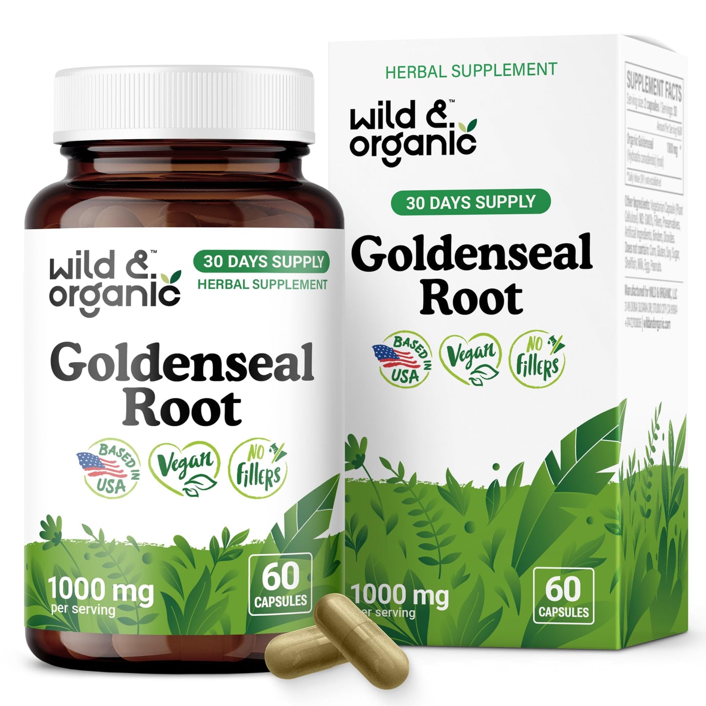 Wild & Organic Goldenseal Root Capsules 1000mg 60 Capsules
