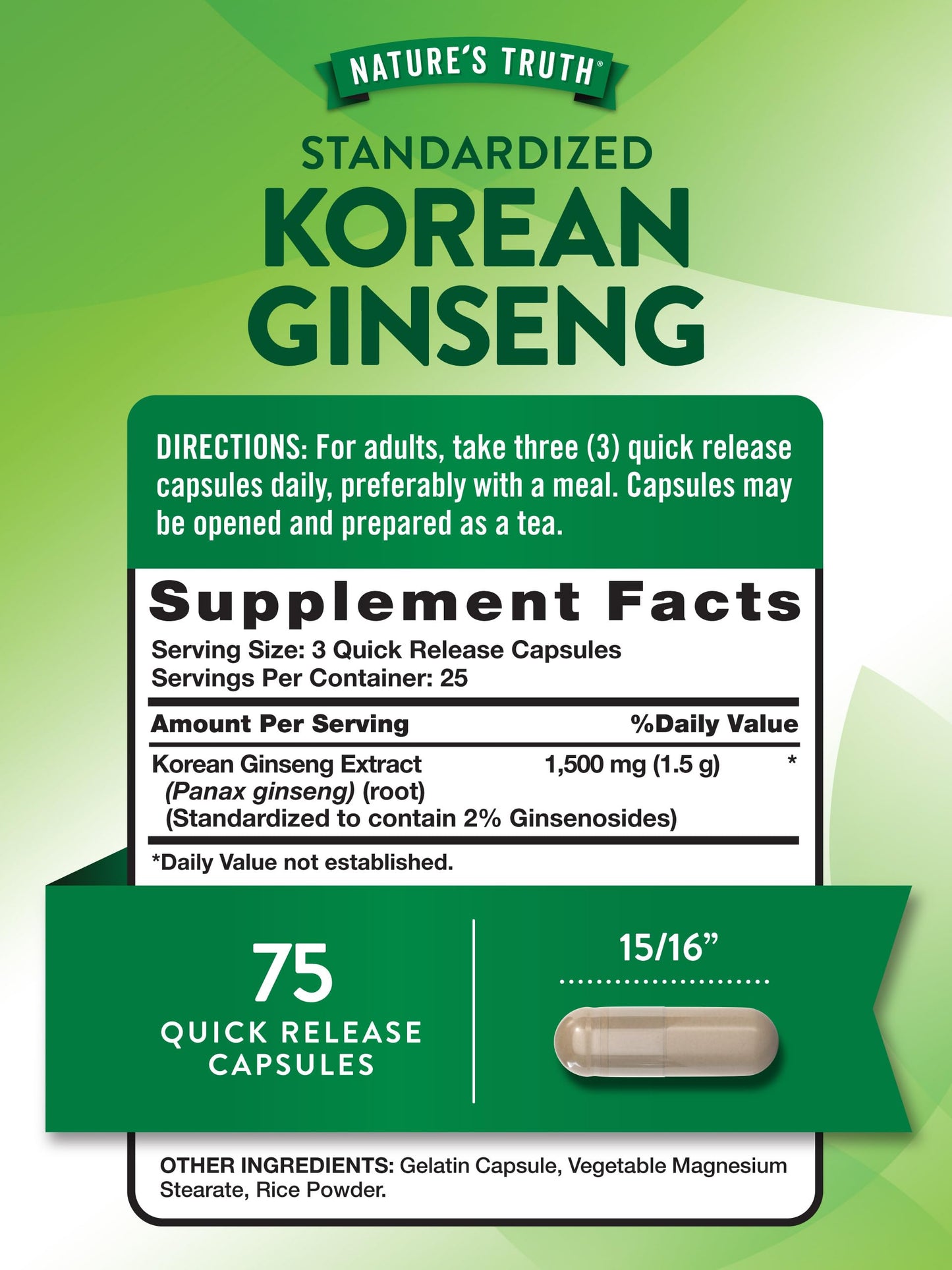 Nature's Truth Korean Ginseng Capsules 75 Count