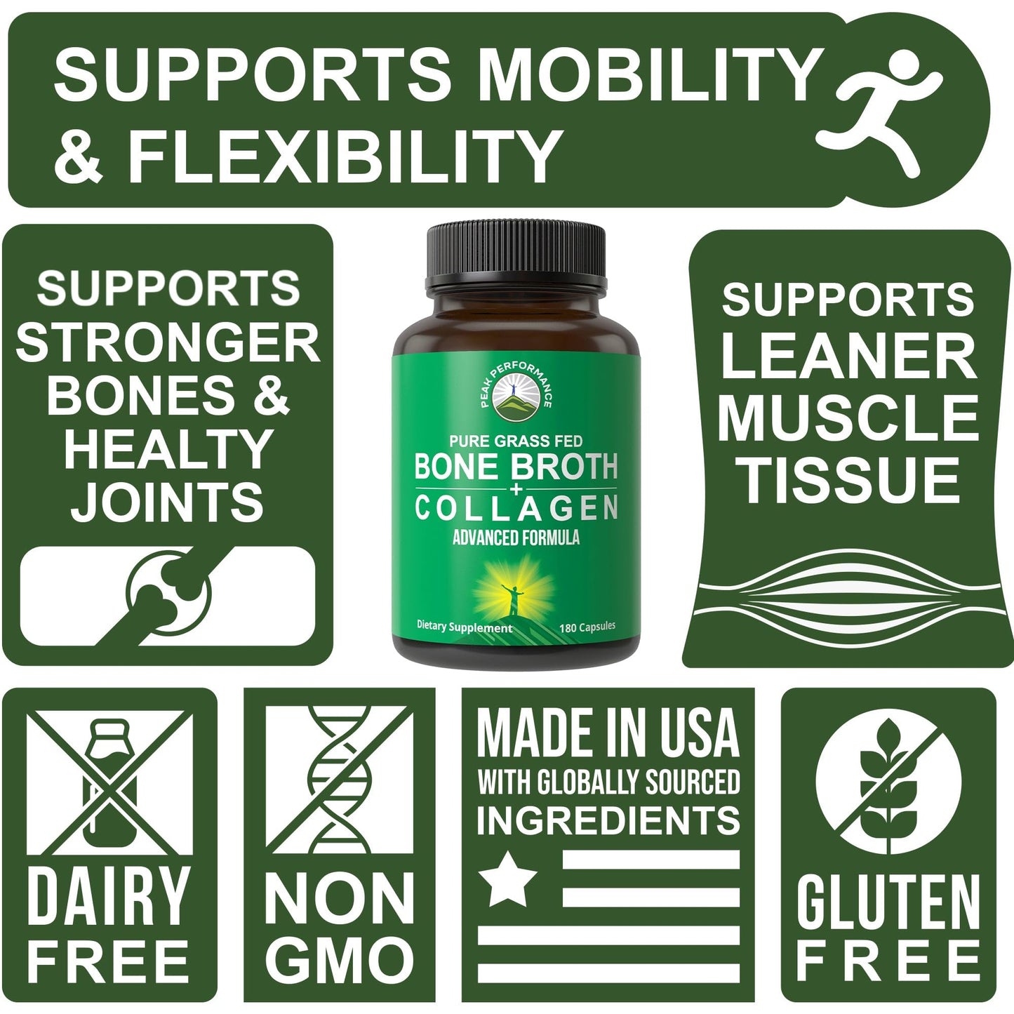 Peak Performance Bone Broth Collagen Capsules 180 Count