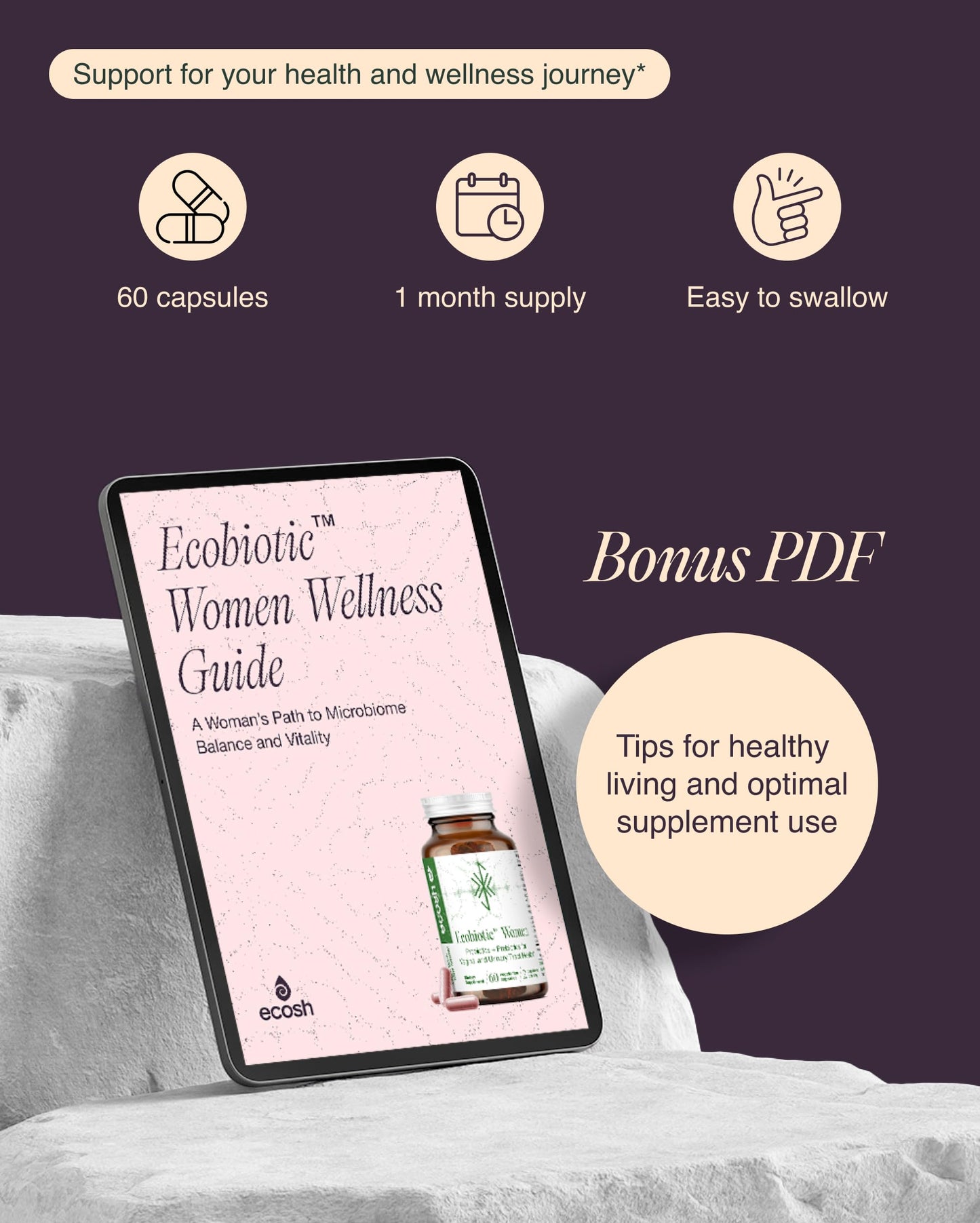 Ecosh Women's Probiotic for pH Balance, Urinary Tract & Gut Health, 60 Capsules