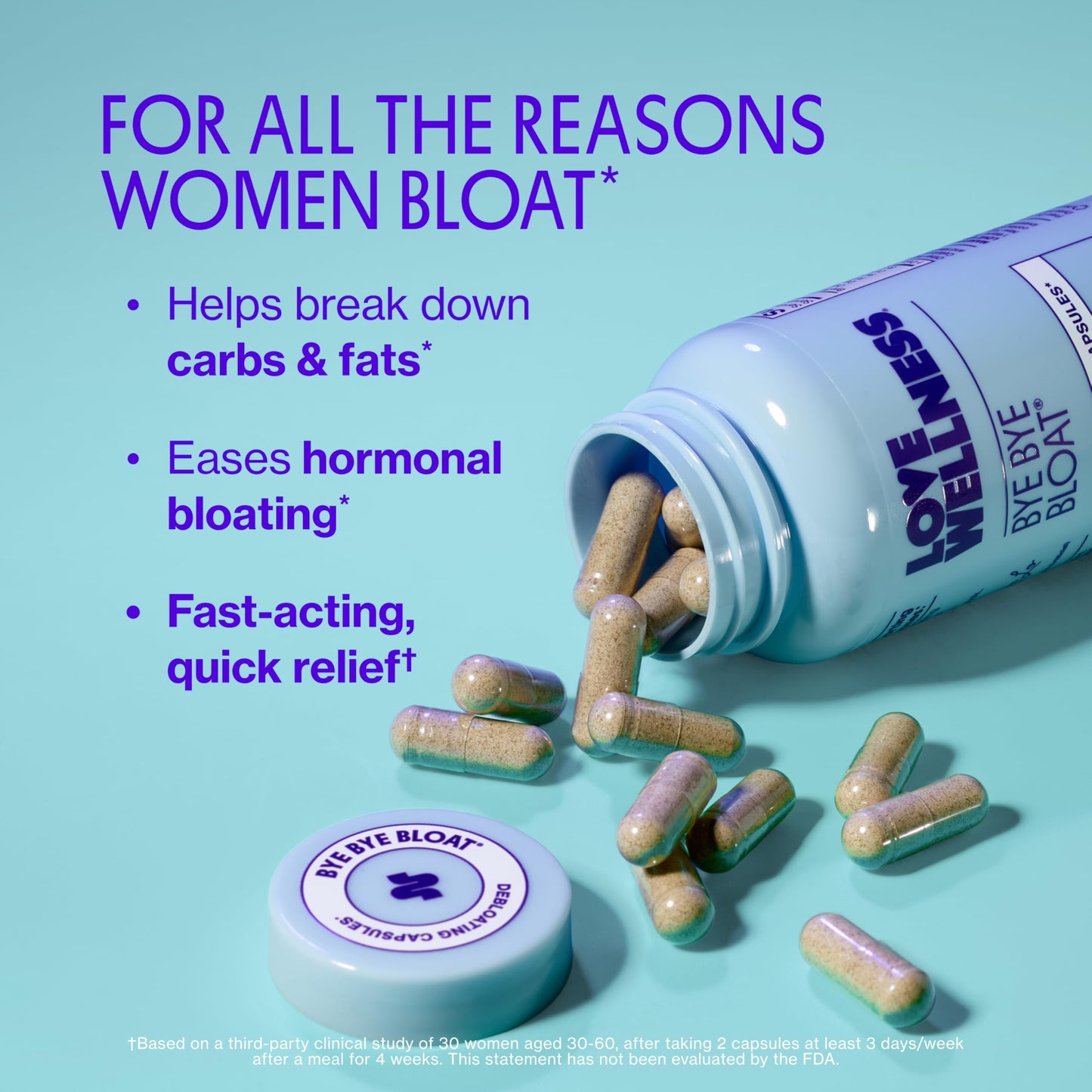 Love Wellness Bye Bye Bloat Digestive Enzymes Capsules 60 Count