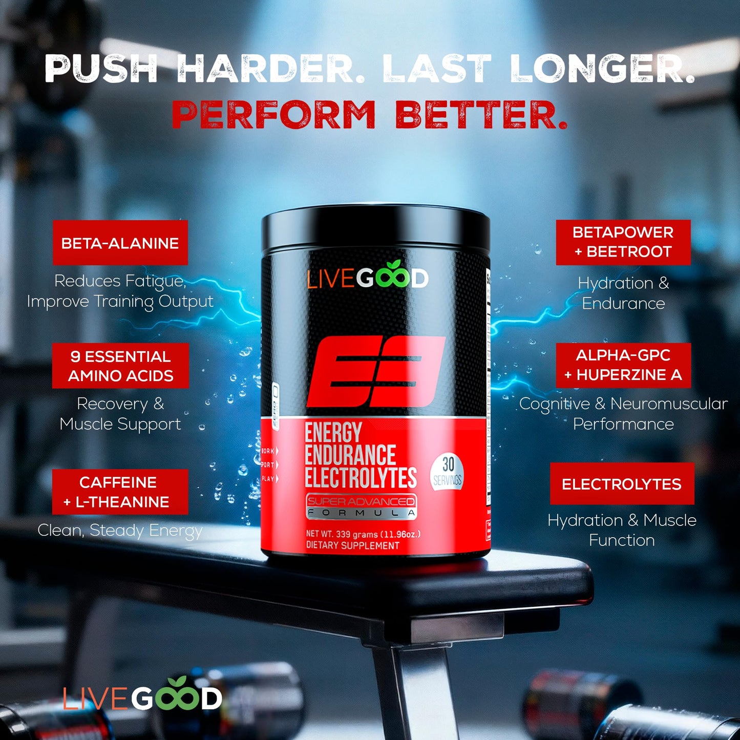 LIVEGOOD E3 Preworkout Powder 11.96 Ounce