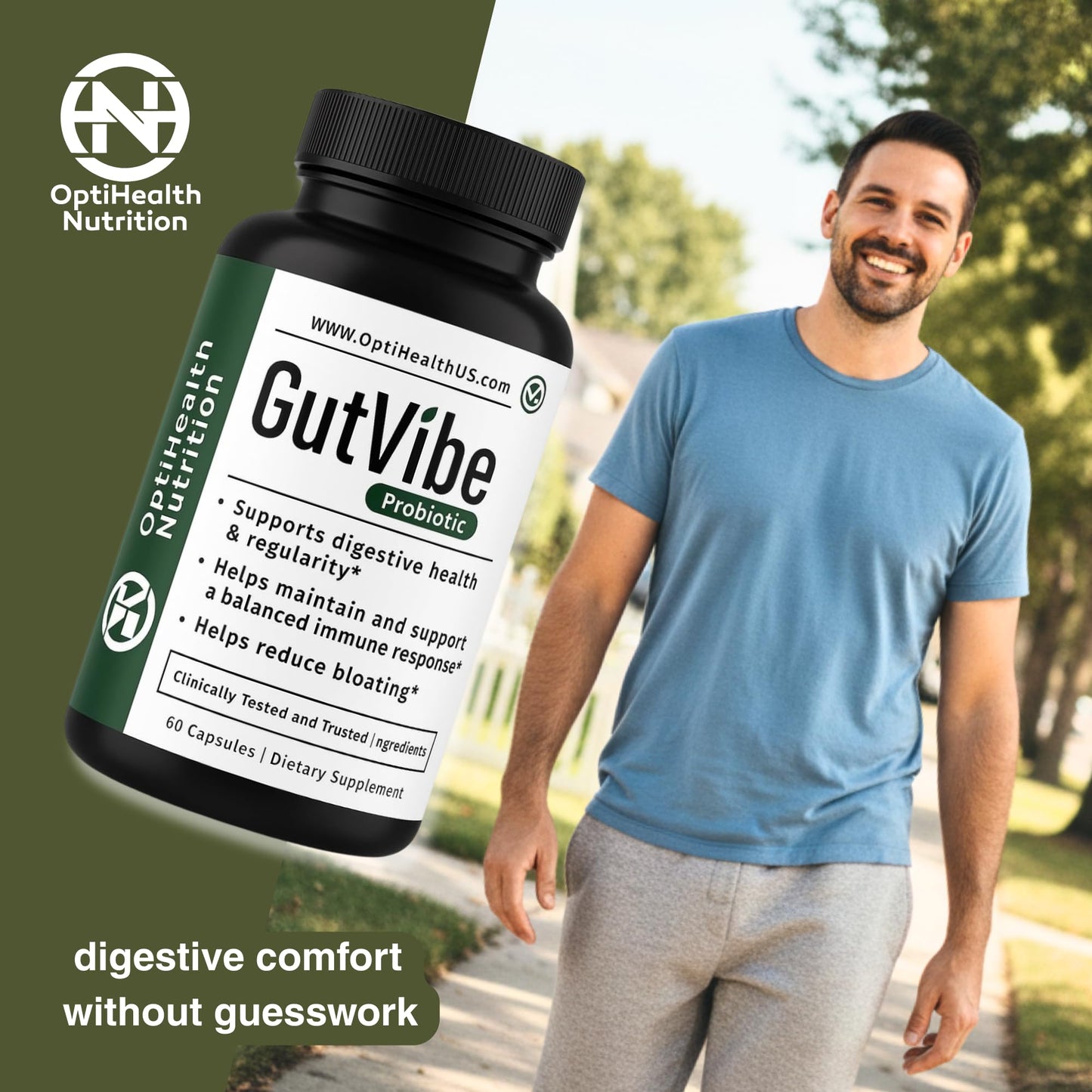 OptiHealth Nutrition GutVibe Probiotic PhD-Formulated Capsules, 60 Count
