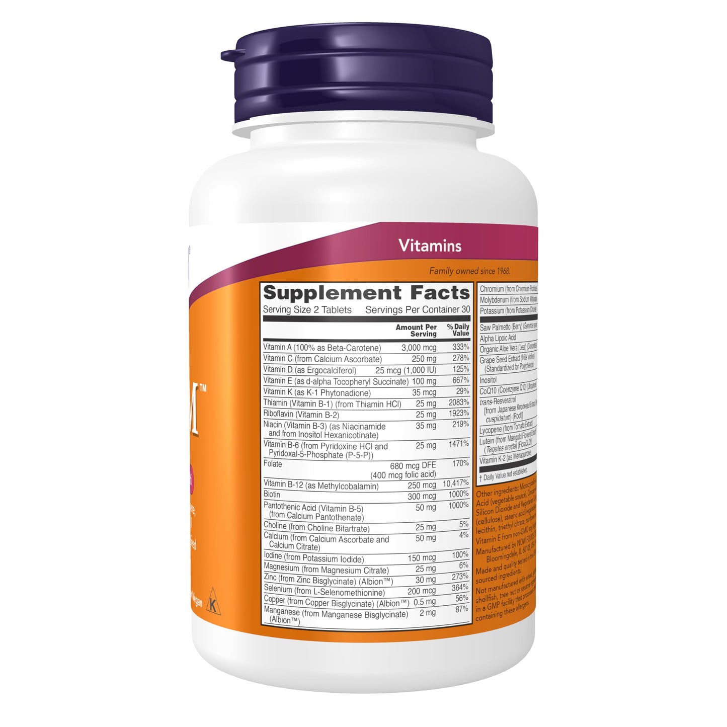 NOW Foods ADAM Men's Multivitamin with Saw Palmetto, Lycopene, Alpha Lipoic Acid and CoQ10, Plus Natural Resveratrol & Grape Seed Extract, 60 Tablets