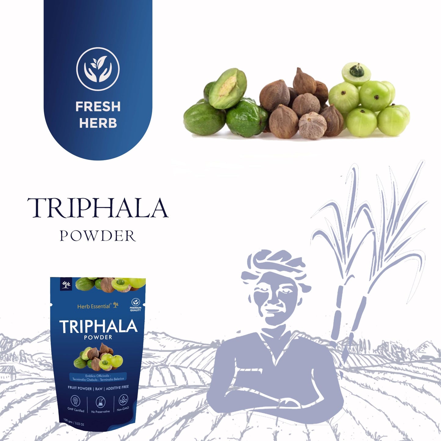 Herb Essential Organic Triphala Powder 7.05 oz