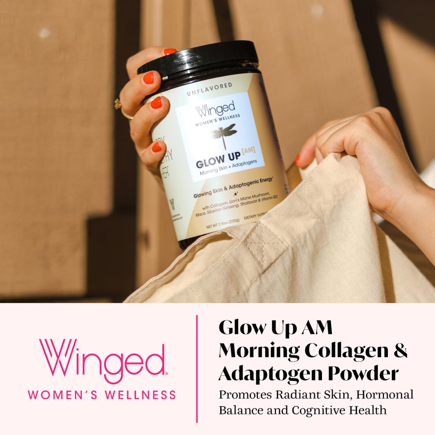 Winged Wellness Glow Up AM Collagen Powder for Women, 9.7 oz
