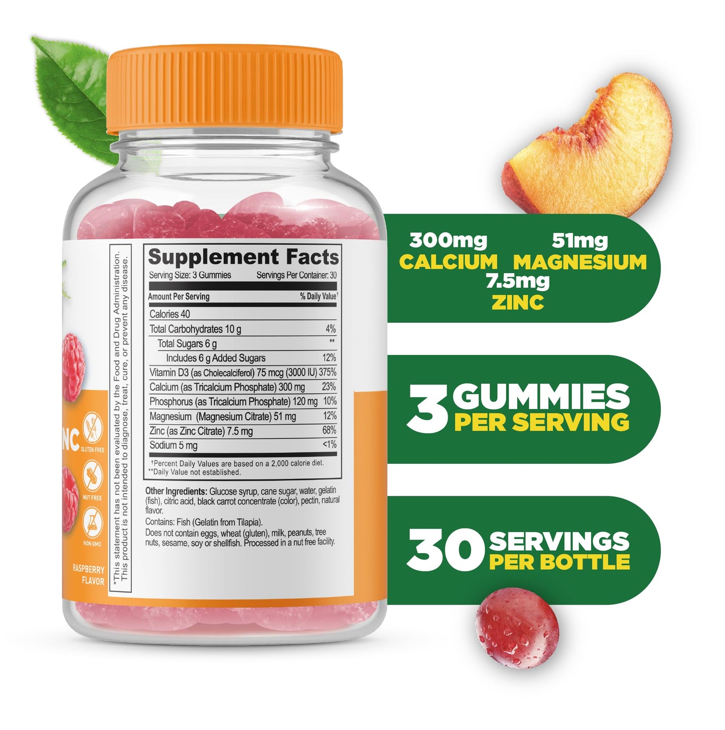 Lifeable Calcium Magnesium Zinc with Vitamin D3 Gummies, 90 Count
