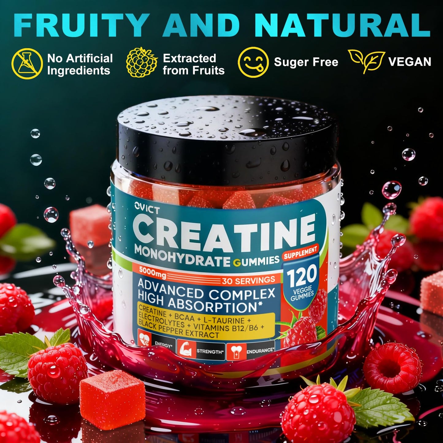 OVICT Creatine Monohydrate Gummies, 120 Count