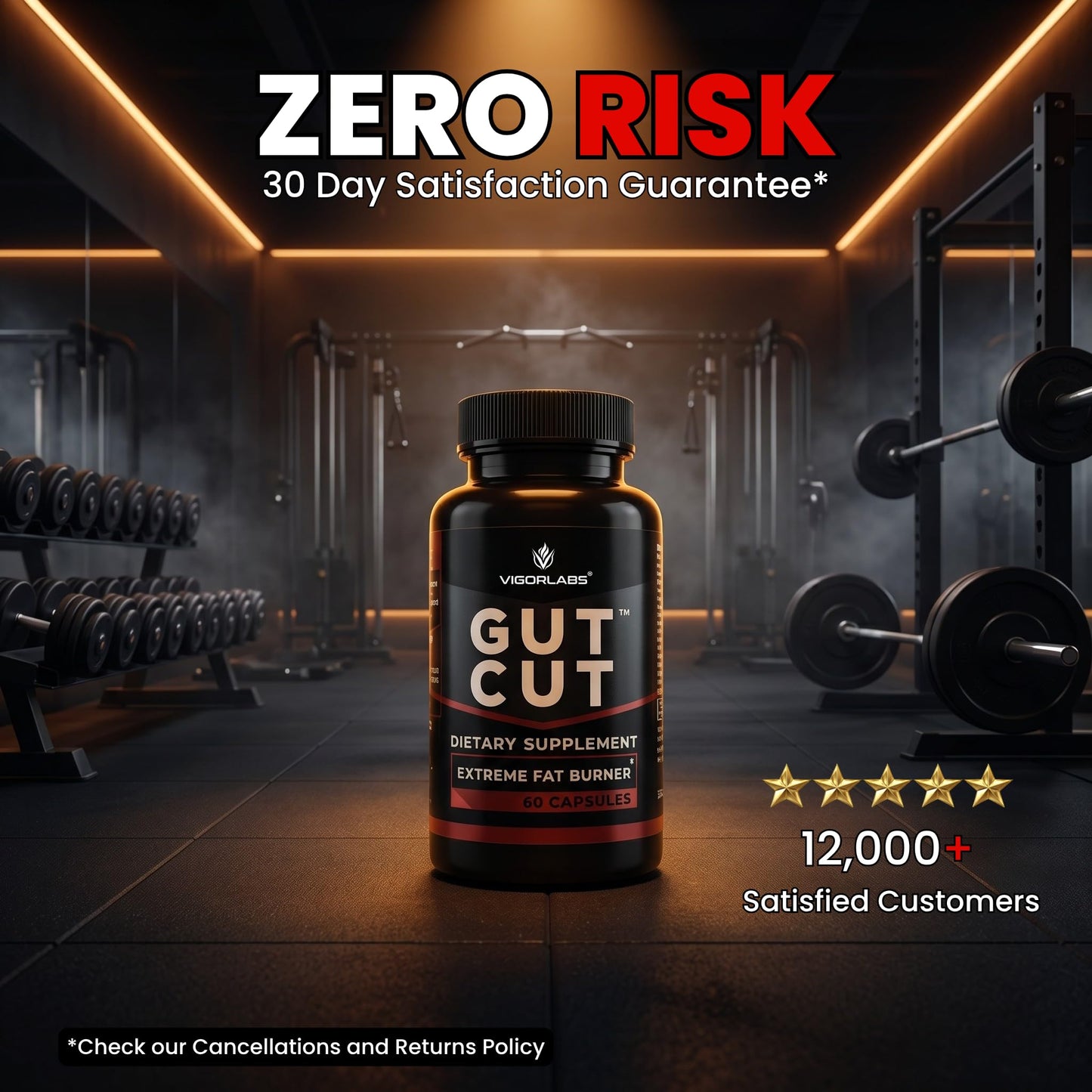 Vigor Labs Gut Cut Premium Carb Blocker & Metabolism Booster for Men, 60 Capsules
