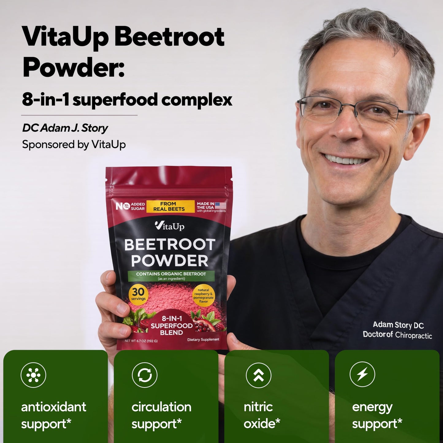 VitaUp Beet Root Powder 8 in 1 with Grape Seed, Hawthorn, CoQ10 – Organic Beetroot for Normal Circulation & Energy Support, 6.7 Ounce