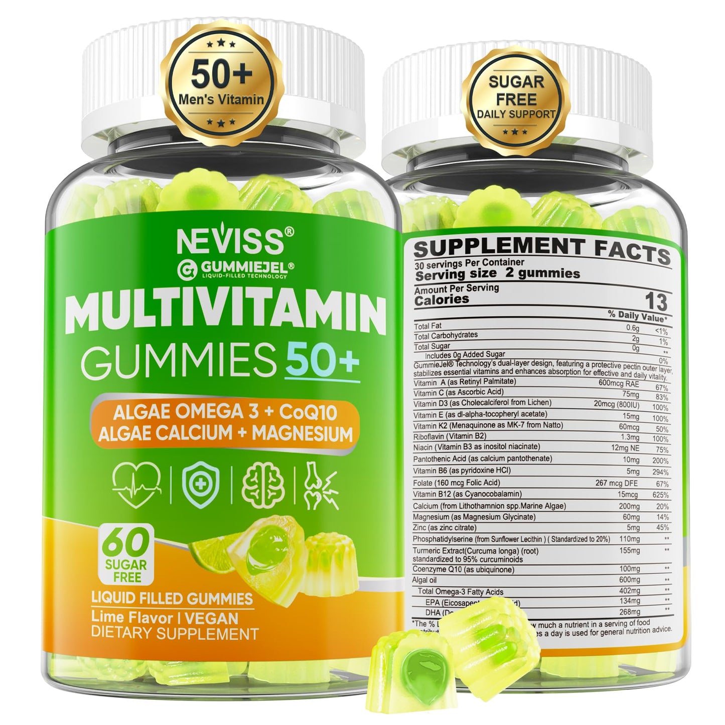 NEVISS Multivitamin for Men 50+ Plus, 60 Gummies